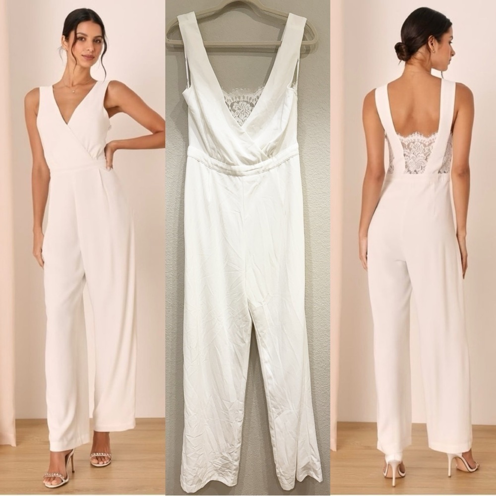 NWOT Lulus Kiska White‎ Lace Wide-Leg Jumpsuit
